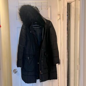 Black DKNY Fur Hooded Jacket/Coat
